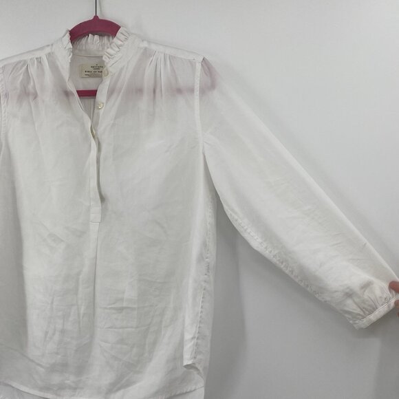 Trovata Birds of Paradis XS White Valentina Poplin V-Neck Top Ruffle Collar - Picture 7 of 16